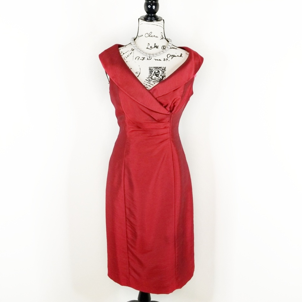 JONES WEAR ▪ Crimson Taffeta Dress, shawl collar